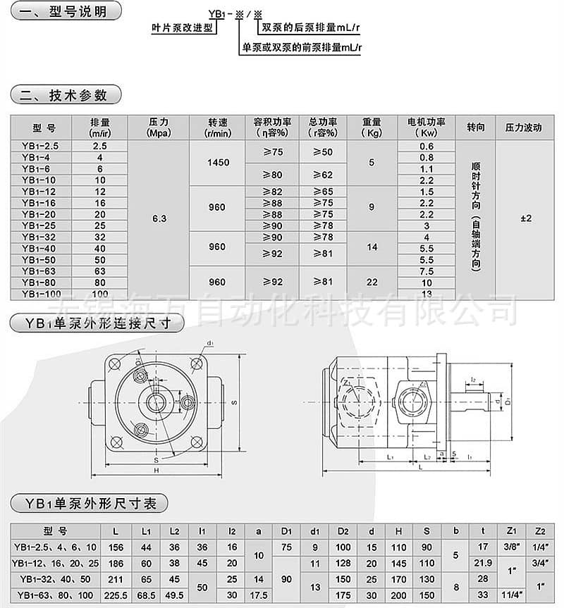 YB1系列叶片泵-型号参数